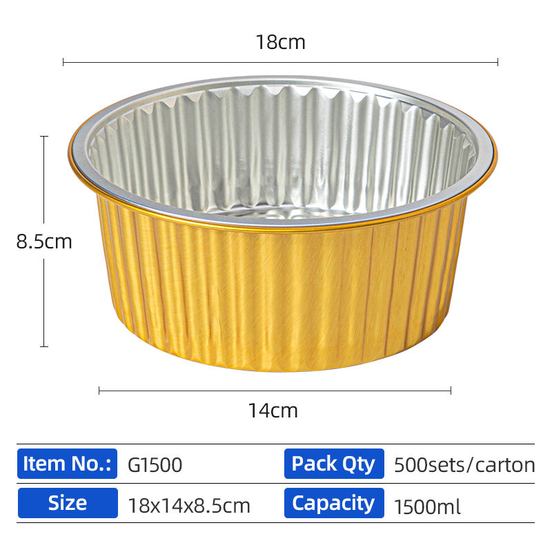 700/1000/1500/1700 ml Disposable Takeaway Aluminum Foil Plate Pot Food Container Bowl Aluminum Foil Pot with Lid BBQ Aluminum Foil Meal Box (Round)