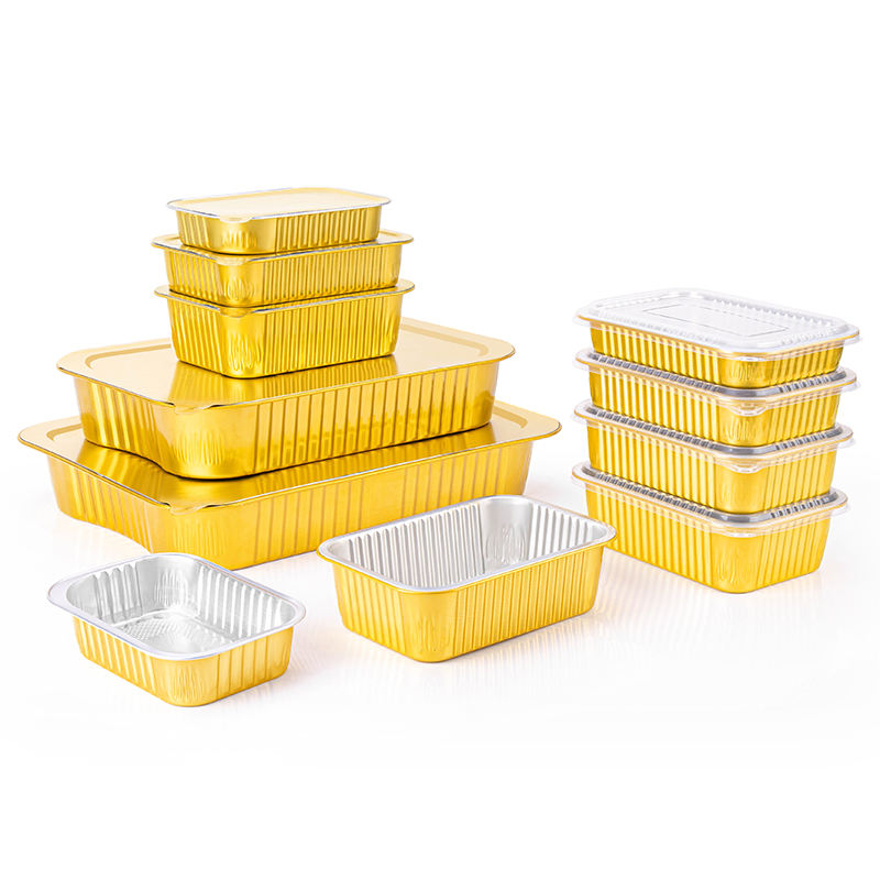 Gold Aluminum Foil Lunch Box Tinfoil Box Disposable Takeaway Packing Bento Box Baked Rice Crayfish BBQ Baking Square Aluminum Foil Bowl 2