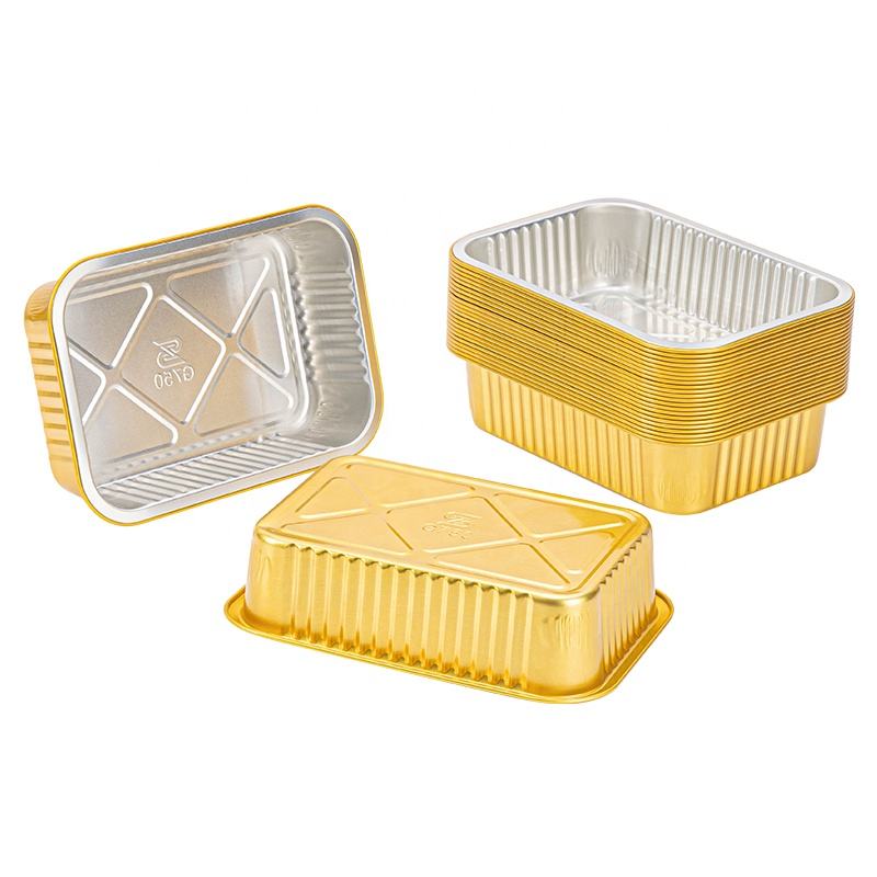 Gold Aluminum Foil Lunch Box Tinfoil Box Disposable Takeaway Packing Bento Box Baked Rice Crayfish BBQ Baking Square Aluminum Foil Bowl 2