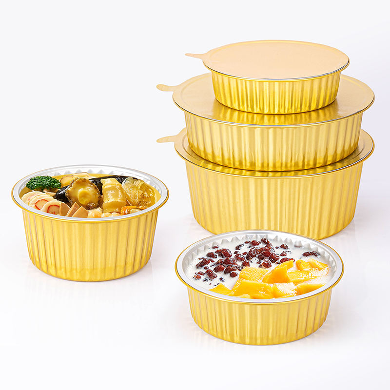 700/1000/1500/1700 ml Disposable Takeaway Aluminum Foil Plate Pot Food Container Bowl Aluminum Foil Pot with Lid BBQ Aluminum Foil Meal Box (Round)